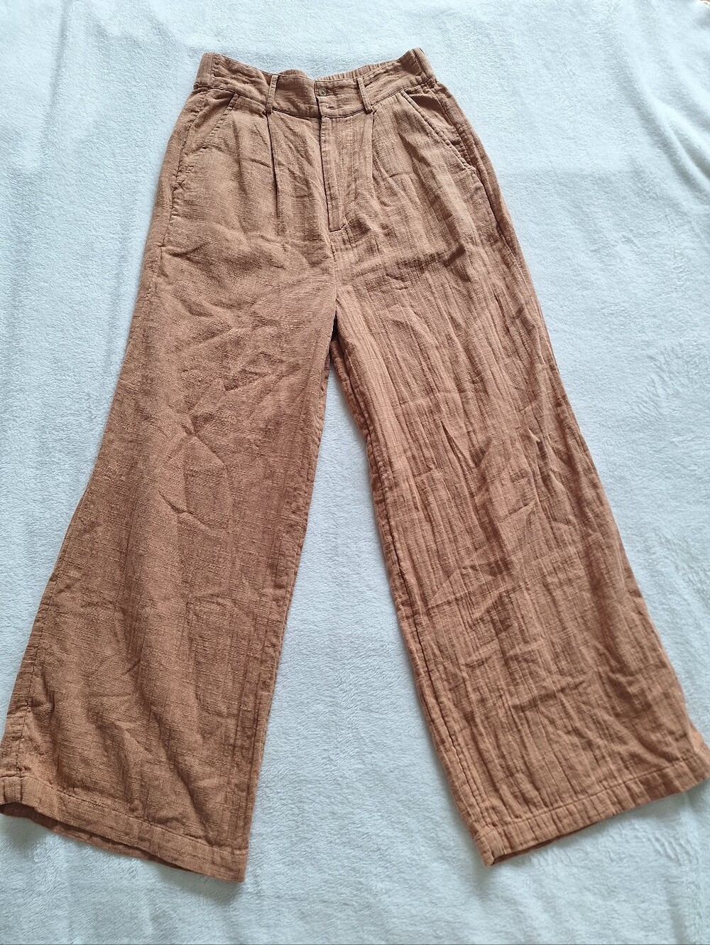 Billabong Tailor Made Brown Cotton Gauze Wide Leg Pants M